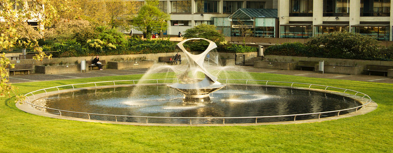 城市公园与一个高的喷泉