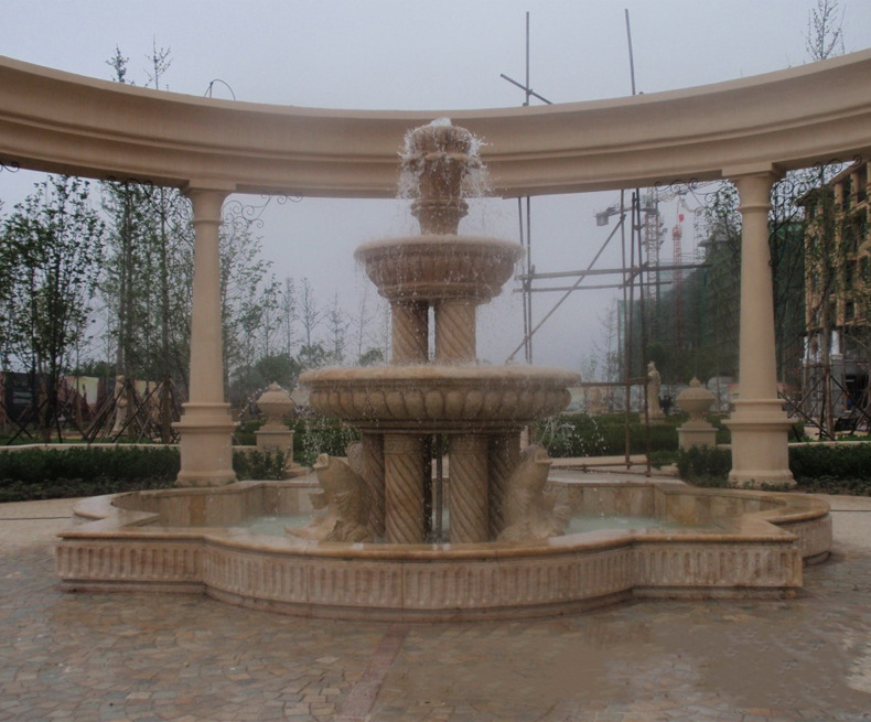 室外大型黄锈石鲤鱼喷泉 工厂直销花岗岩石雕流水景观喷泉定制116