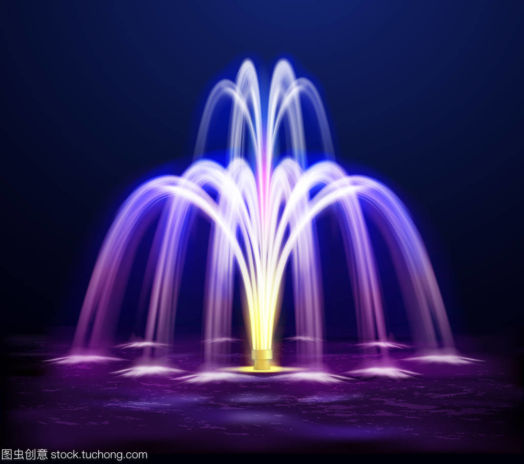 点亮的夜晚喷泉现实例证