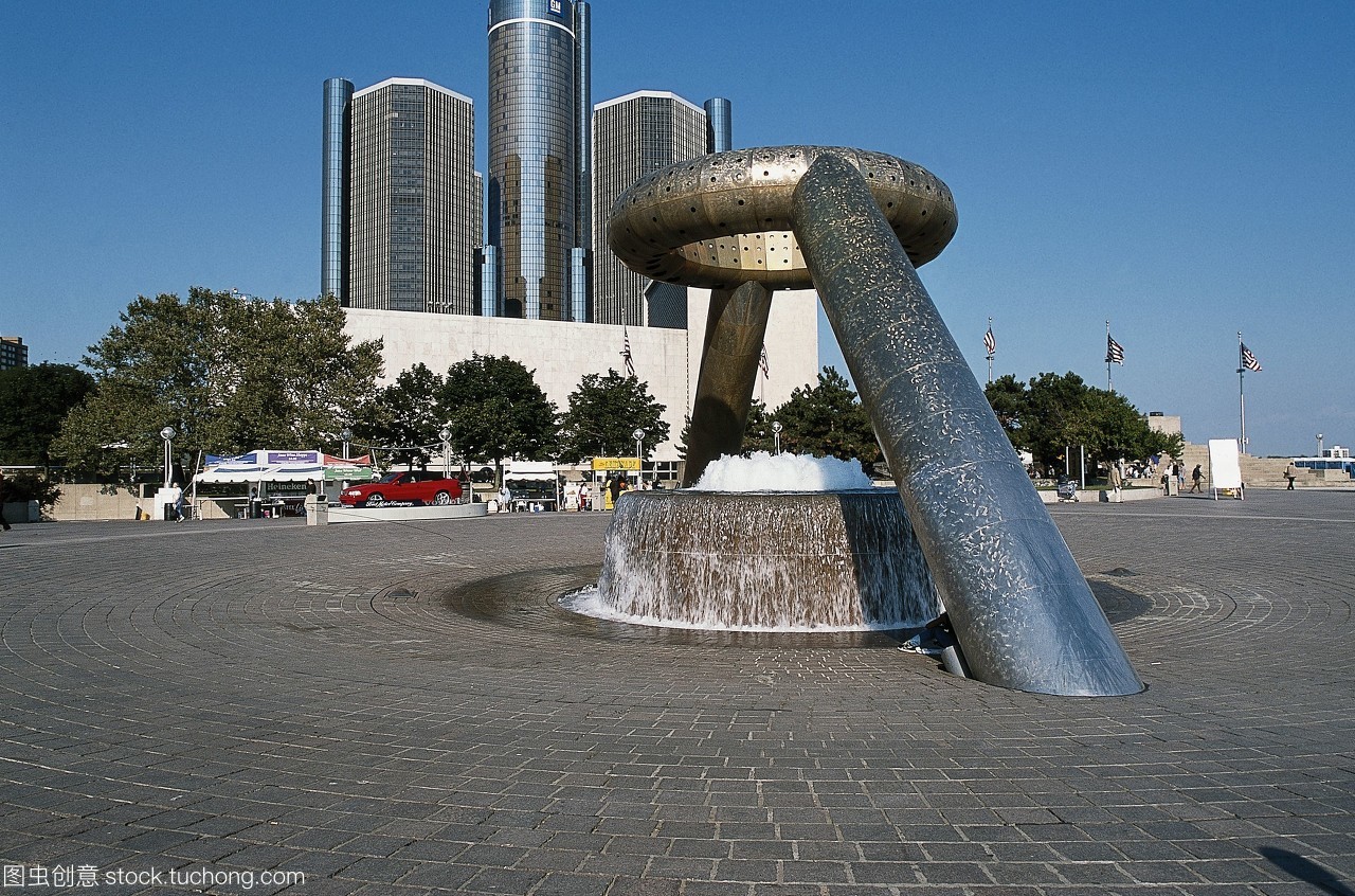 美国密歇根州的底特律哈特广场霍勒斯&middot;e&middot;道奇喷泉野口勇设计的