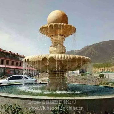 厂家直销黄锈石石雕喷泉 流水水钵石材盆与叠跌水盆的专业选择